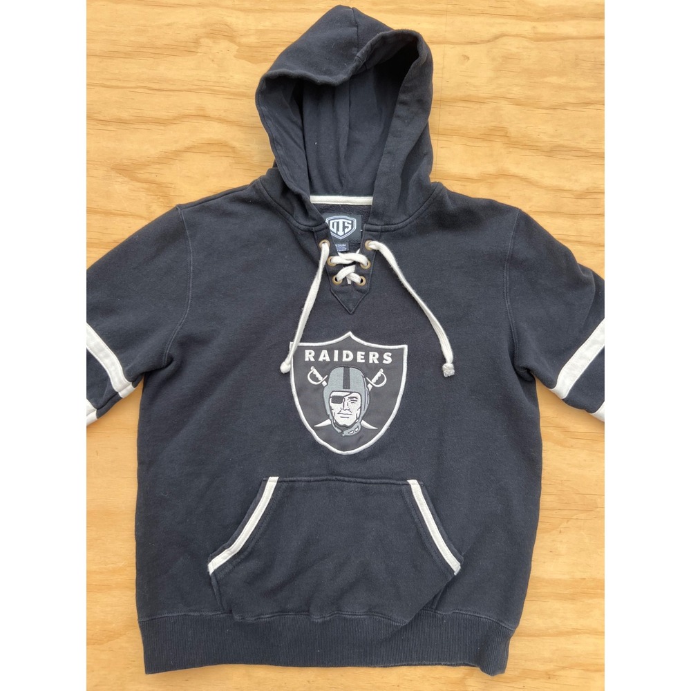 OTS Las Vegas Raiders Lace Up Hoodie Mens Medium Black NFL Football Sweatshirt